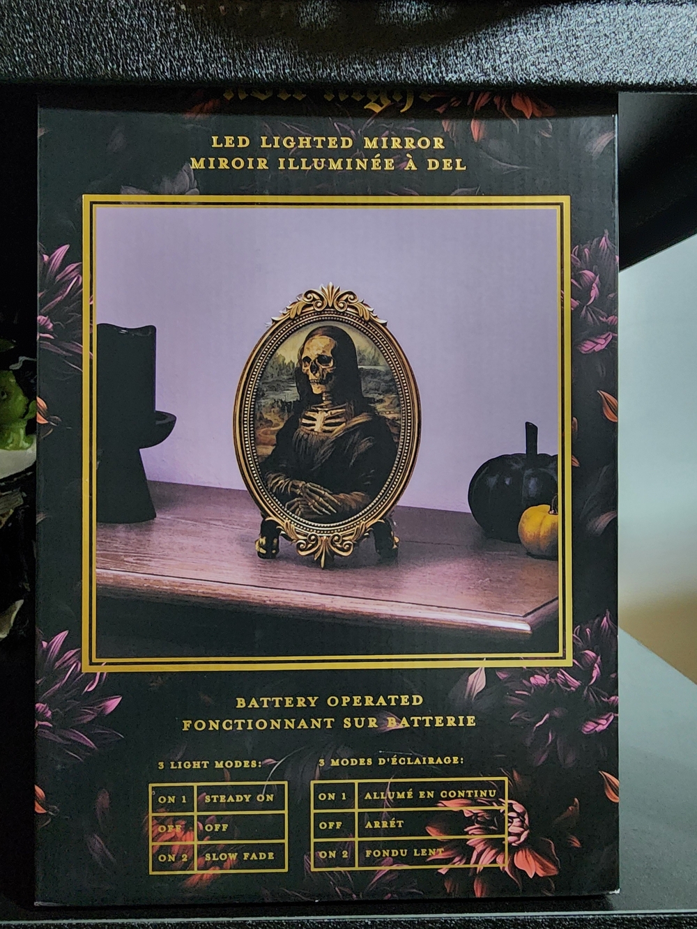 LED Lighted Gothic Skeleton Portrait Mirror - Gold Frame